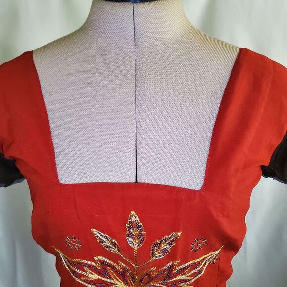 Handmade Women’s Saree & Choli Small Red Brown Silver Gold Embroidered Sequins - Picture 6 of 11